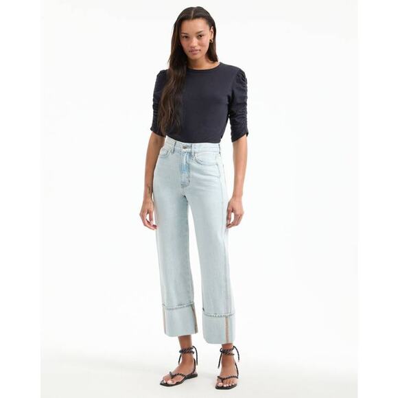 Veronica Beard Dylan High Rise Straight Jean in Pale Stone 30 - Picture 2 of 4